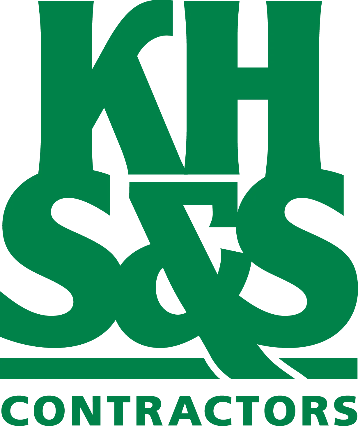 KHS&S Contractors logo in green typography with stylized ampersand and underline.