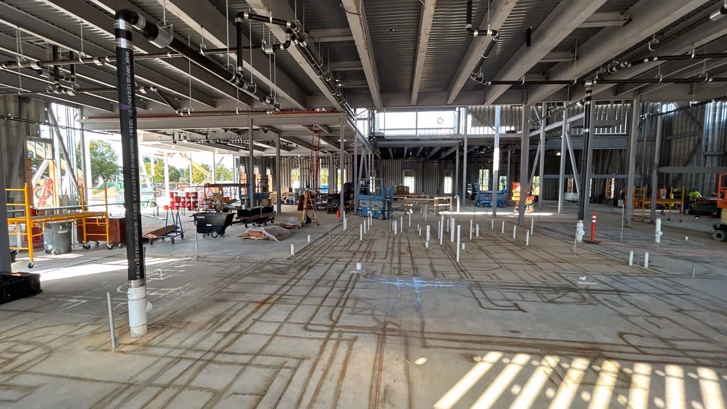 Bouma Corporation crew using Dusty automated layout on a jobsite deck
