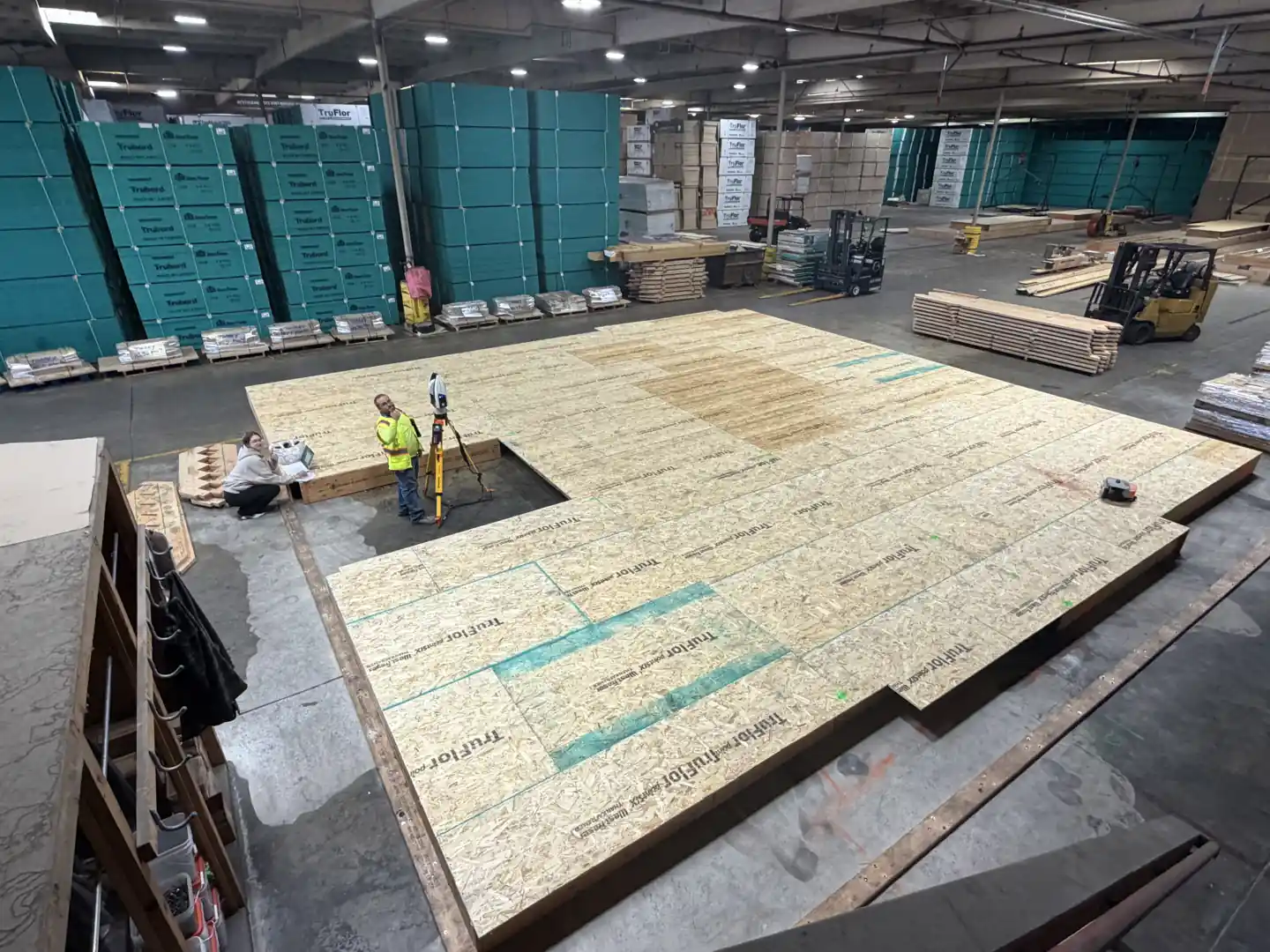 Modular wall cassette being laid out off site with Dusty at a fabrication shop
