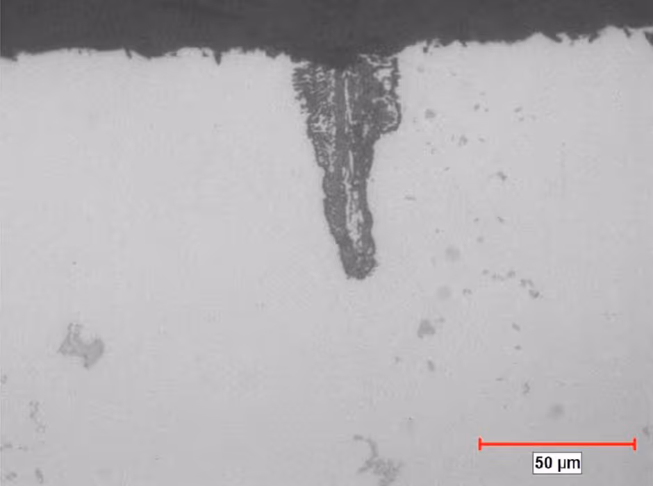 Optical micrograph of thermal mechanical fatigue crack in gas turbine blade material