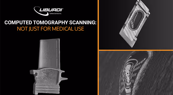 CT scanning of gas turbine blade showing internal structure for hot section inspection