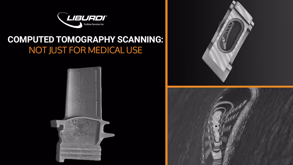 CT scanning of gas turbine blade showing internal structure for hot section inspection