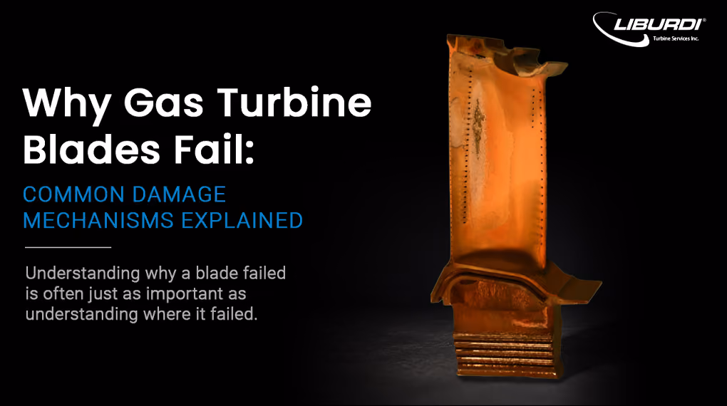 Liburdi logo with text: Detailed Hot Section Inspection of Gas Turbine Blades, prepared by D. Pinelli, on a blue background with turbine blade outlines.