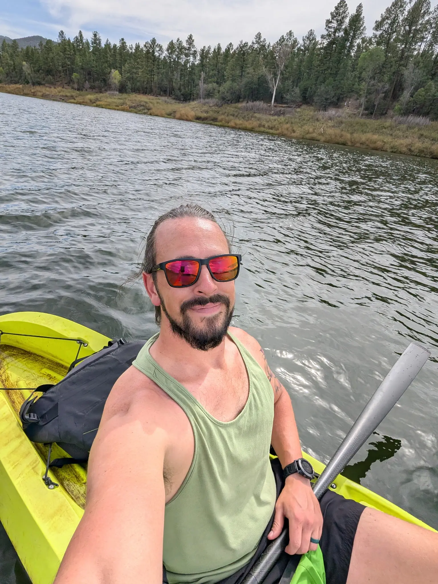 Kayaking on a lake surrounded by ponderosa pines outside Prescott, Arizona