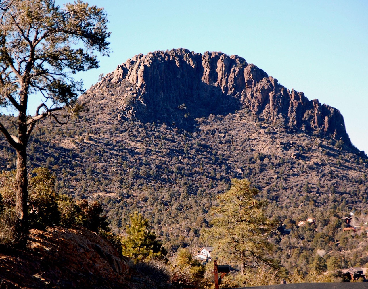 Thumb Butte rising above the pines in Prescott, Arizona
