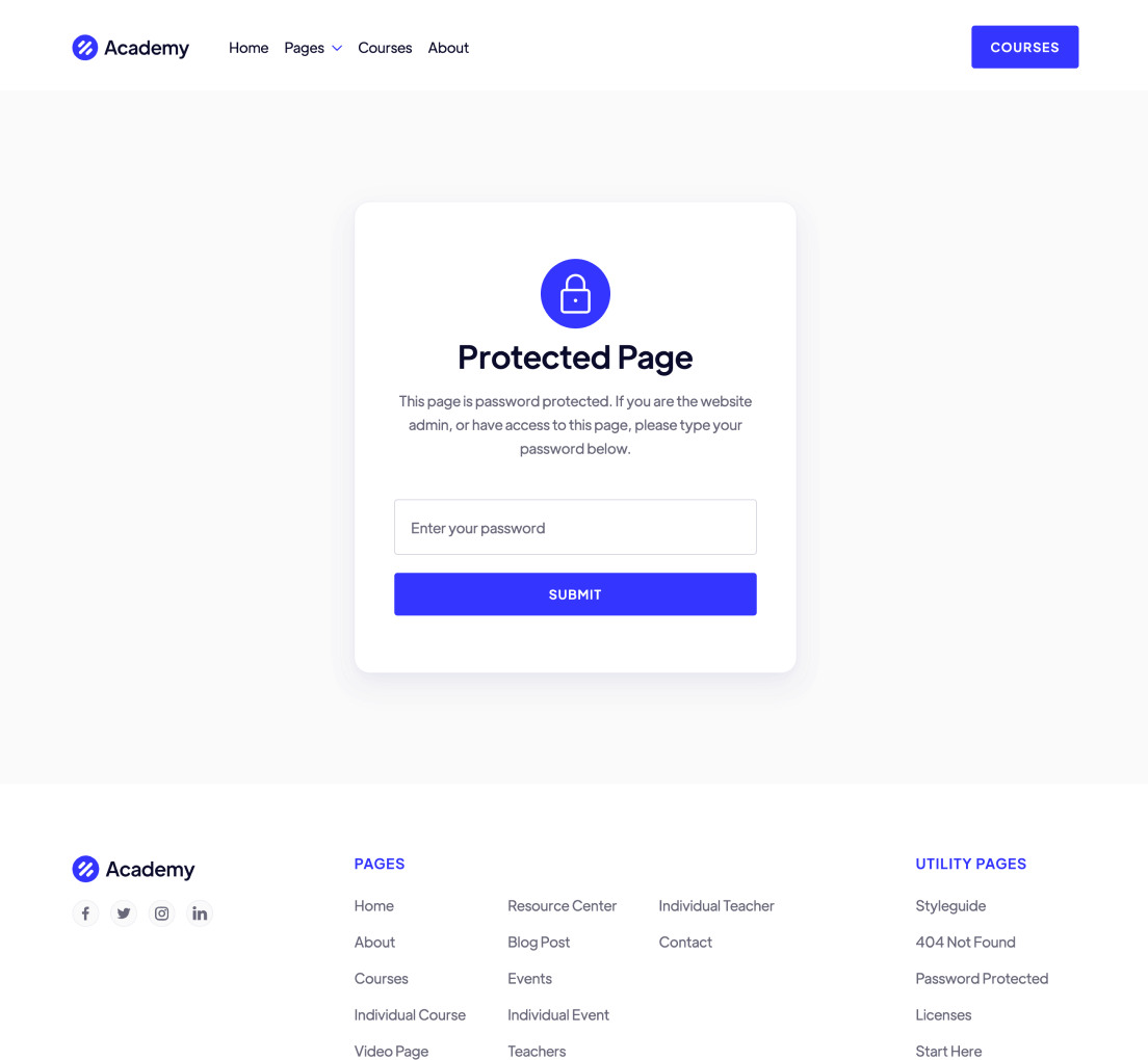 Password Protected - Academy Webflow Template