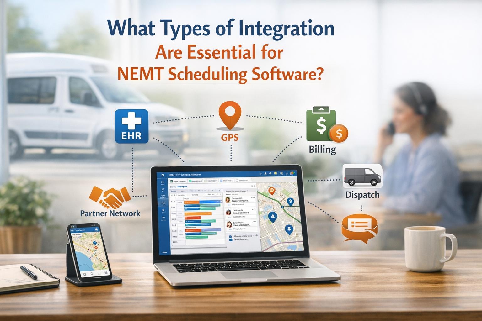 What types of integration are essential for NEMT scheduling software?