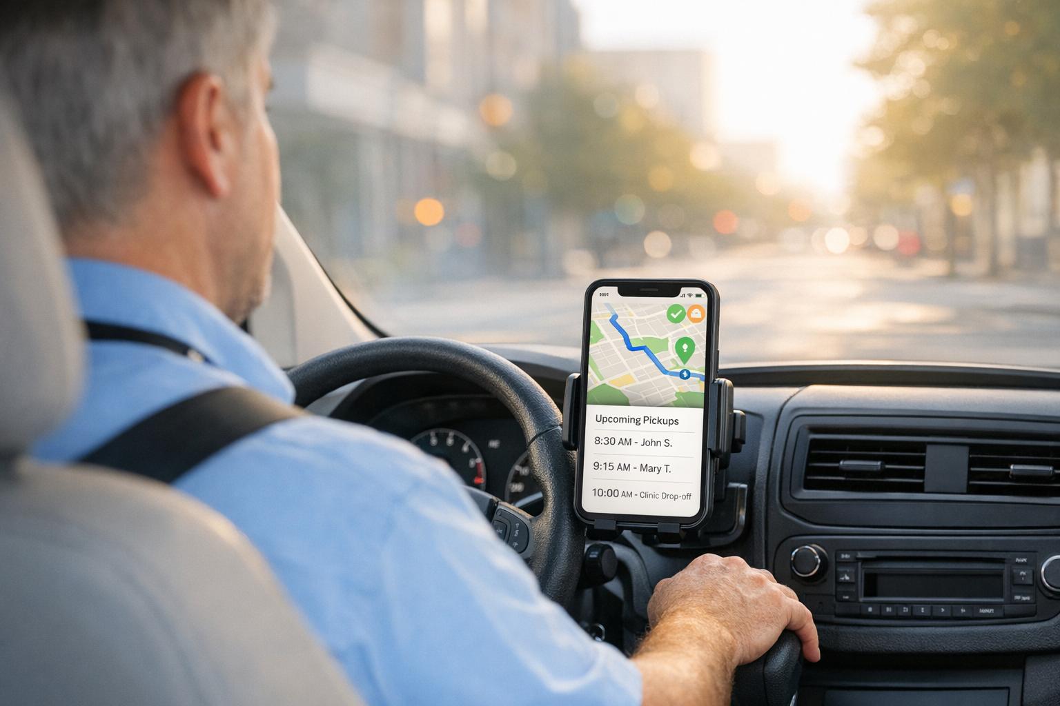How do mobile apps support drivers in the NEMT industry?