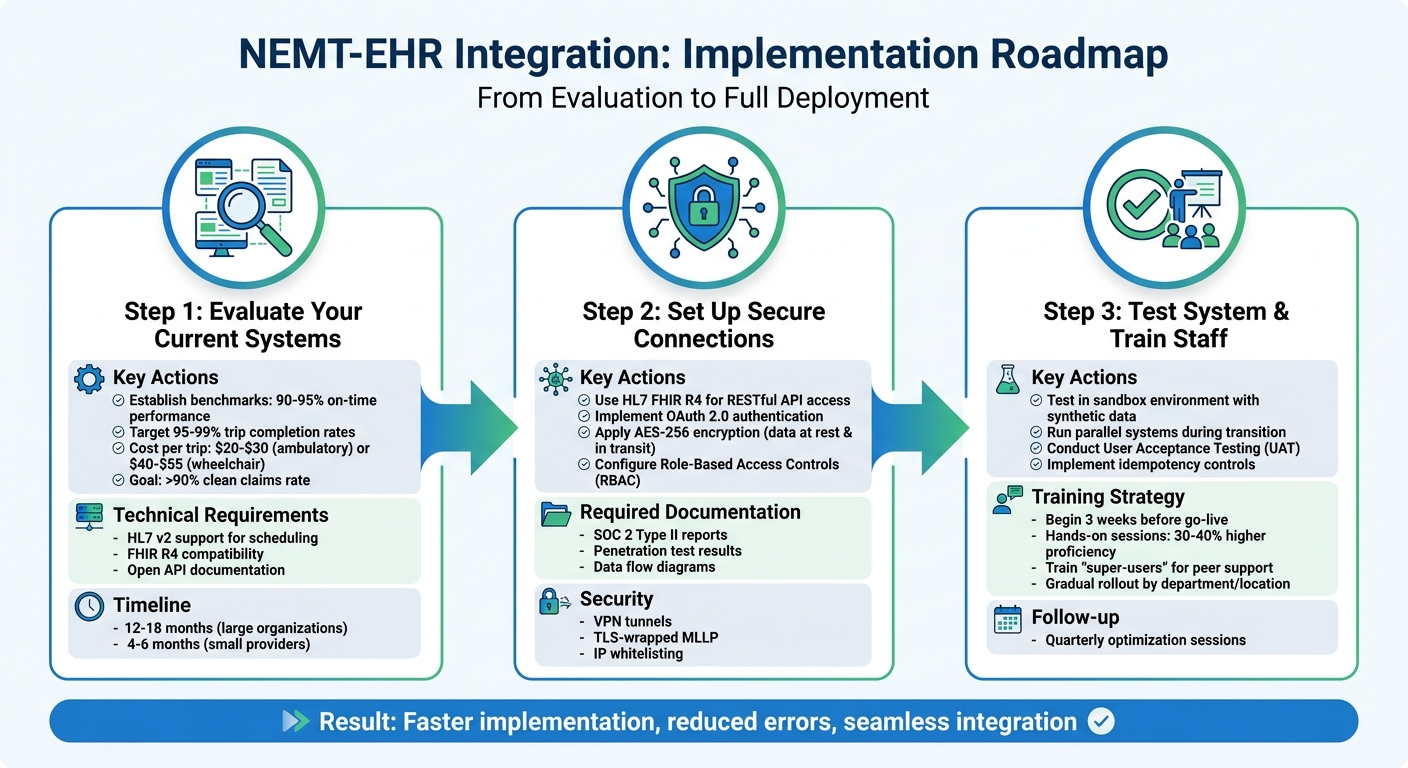 NEMT-EHR Integration Implementation Process: 3-Step Guide