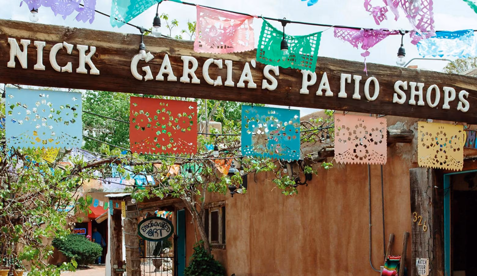 Nick Garcia's Patio Shops sign in Old Town New Mexico