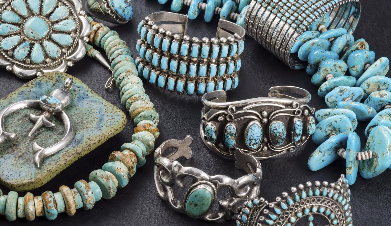 Various turquoise Native American jewelry