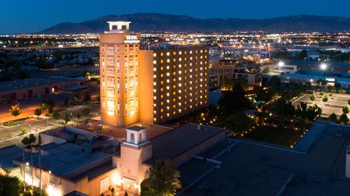 Aerial view of Hotel Albuquerque at night