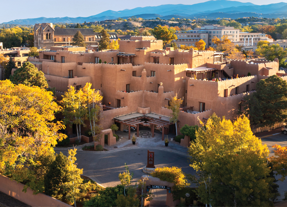 Inn and Spa at Loretto aerial exterior in fall