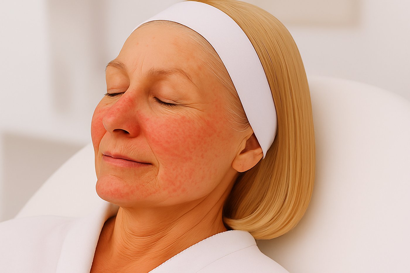 Vrouw met rosacea roodheid in het gezicht bij huidtherapeut in Enschede