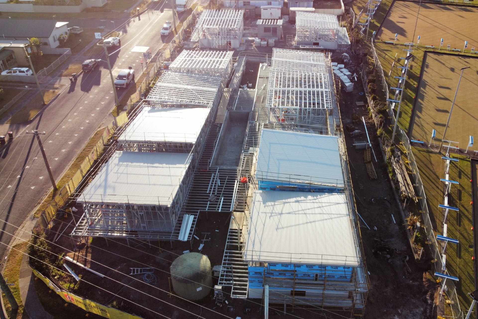 New motel development with new commercial roofing under construction. 