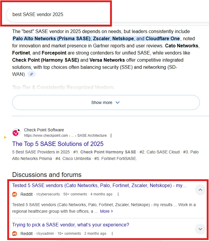 SASE Search Result Screenshot