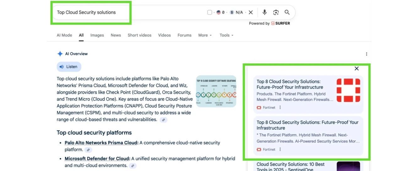 Fortinet featured in AI Overviews