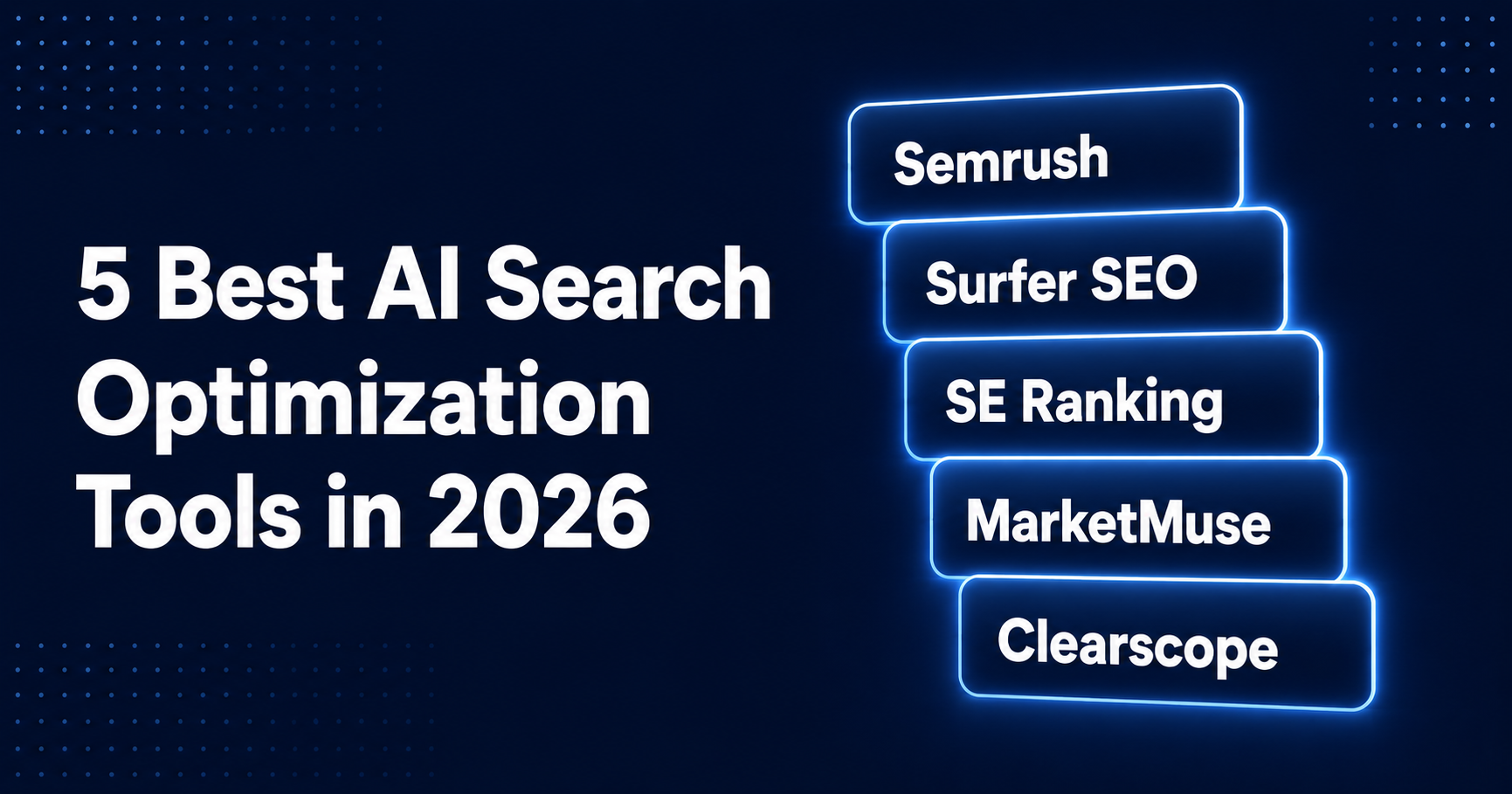 Illustration of an AI robot analyzing top AI search optimization tools including Semrush, Surfer, SE Ranking, Clearscope, Alli AI, and others, representing the best AI SEO tools for 2026.