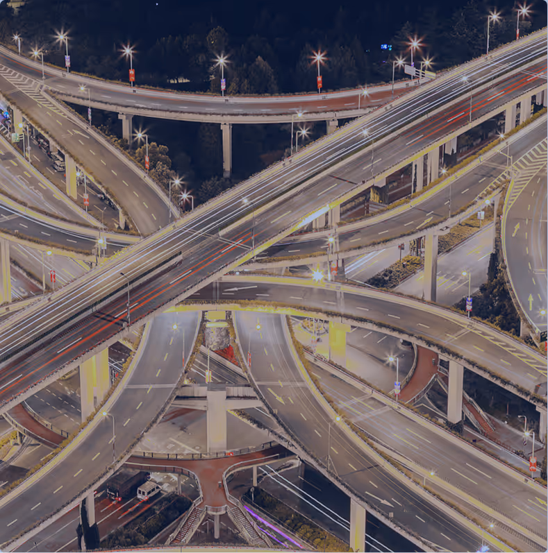 An image showing a web of highways depicting speed to insights
