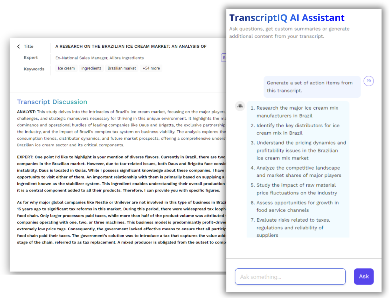 Transcript IQ Screenshot showing the capabilities of the platform