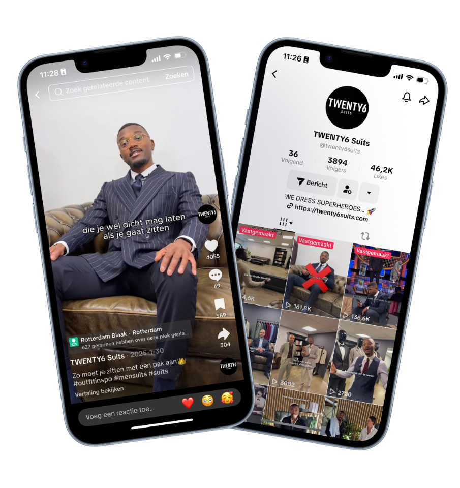 2 telefoons met daarop een short form content klant
