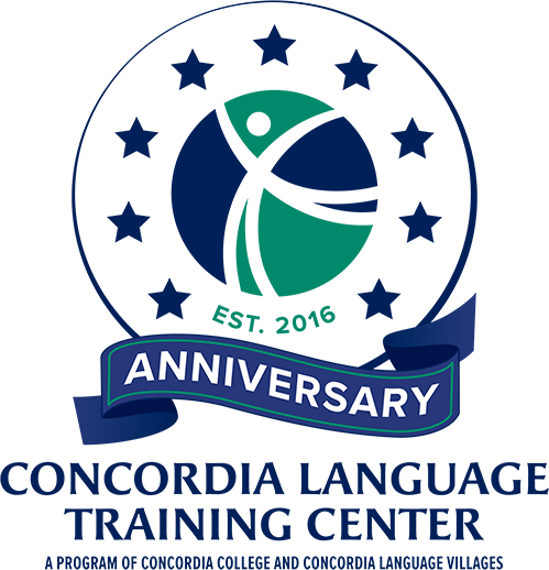 Concordia Language Training Center 10th anniversary logo in blue and green
