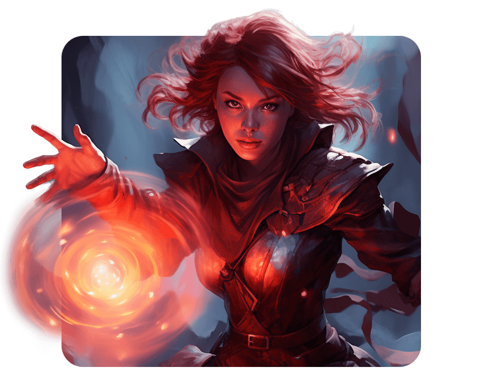 a female warrior conjuring a spell