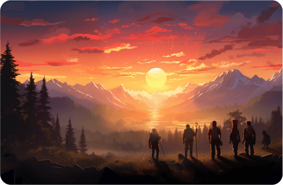 A party of six warriors heading out for a quest