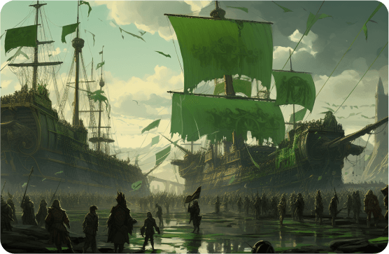 an armada arriving at a beach
