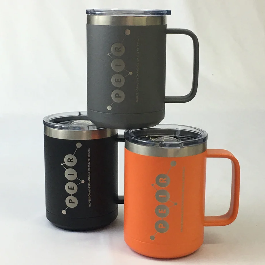 Colorful laser etched Polar Camel stainless steel mugs with double wall insulation for networking company