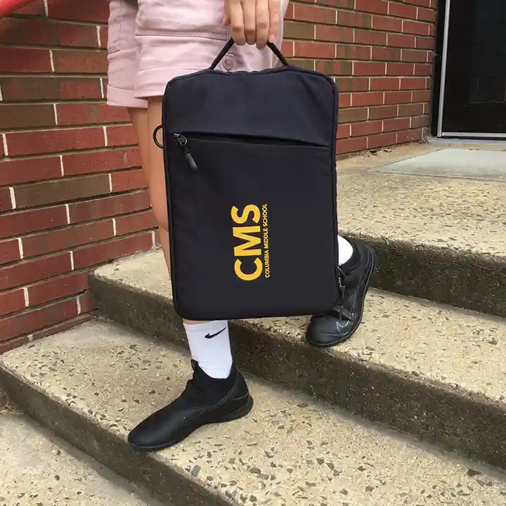 Custom printed Chromebook laptop sleeves with carry handles and zippered storage for middle school students