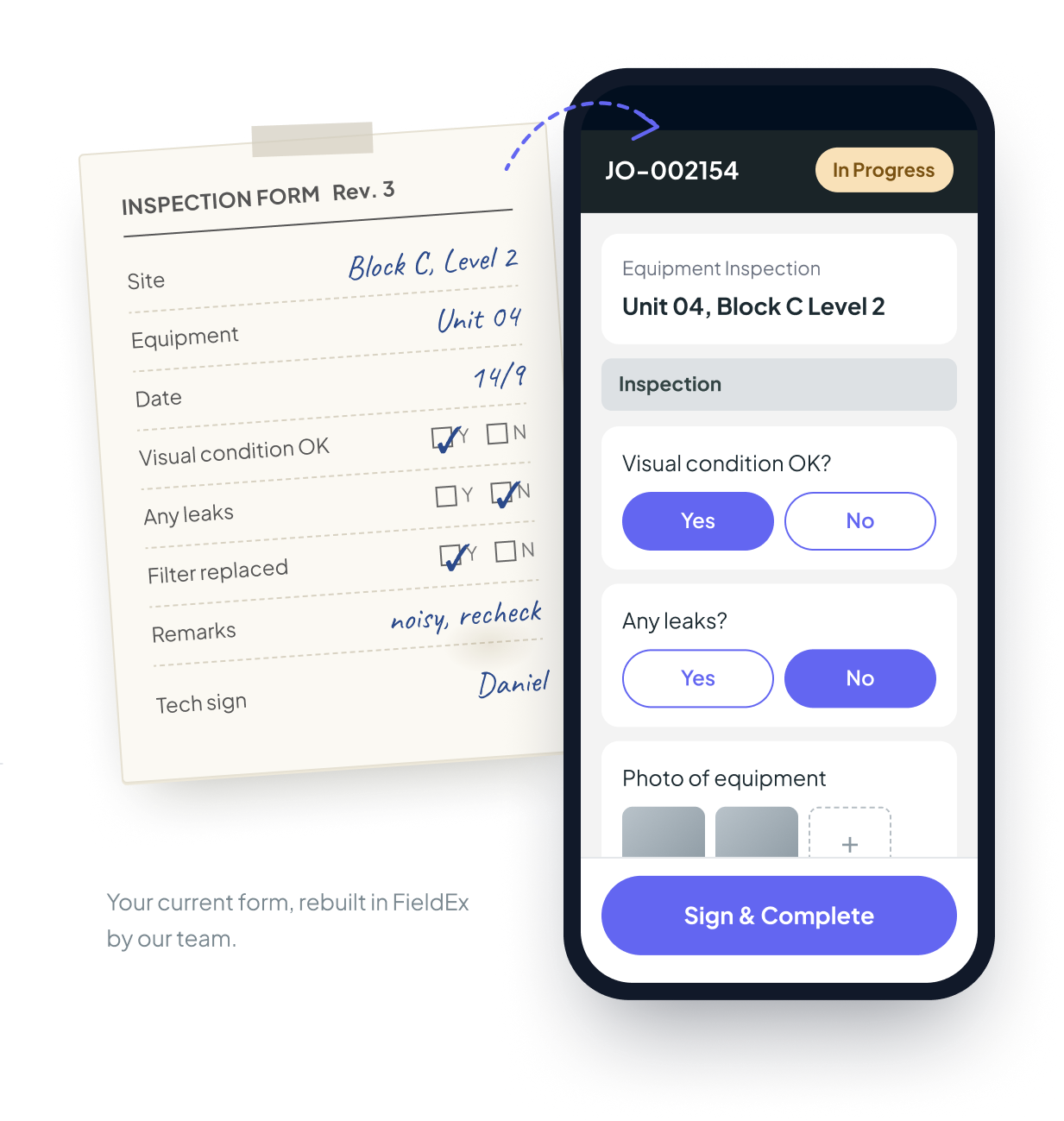 Image of a sample of a checklist digitized and functioning in the FieldEx app