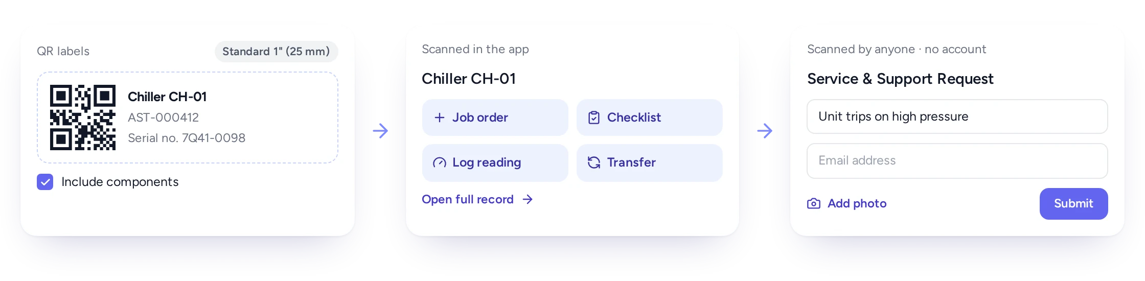 Technician scanning an asset QR code in the FieldEx app