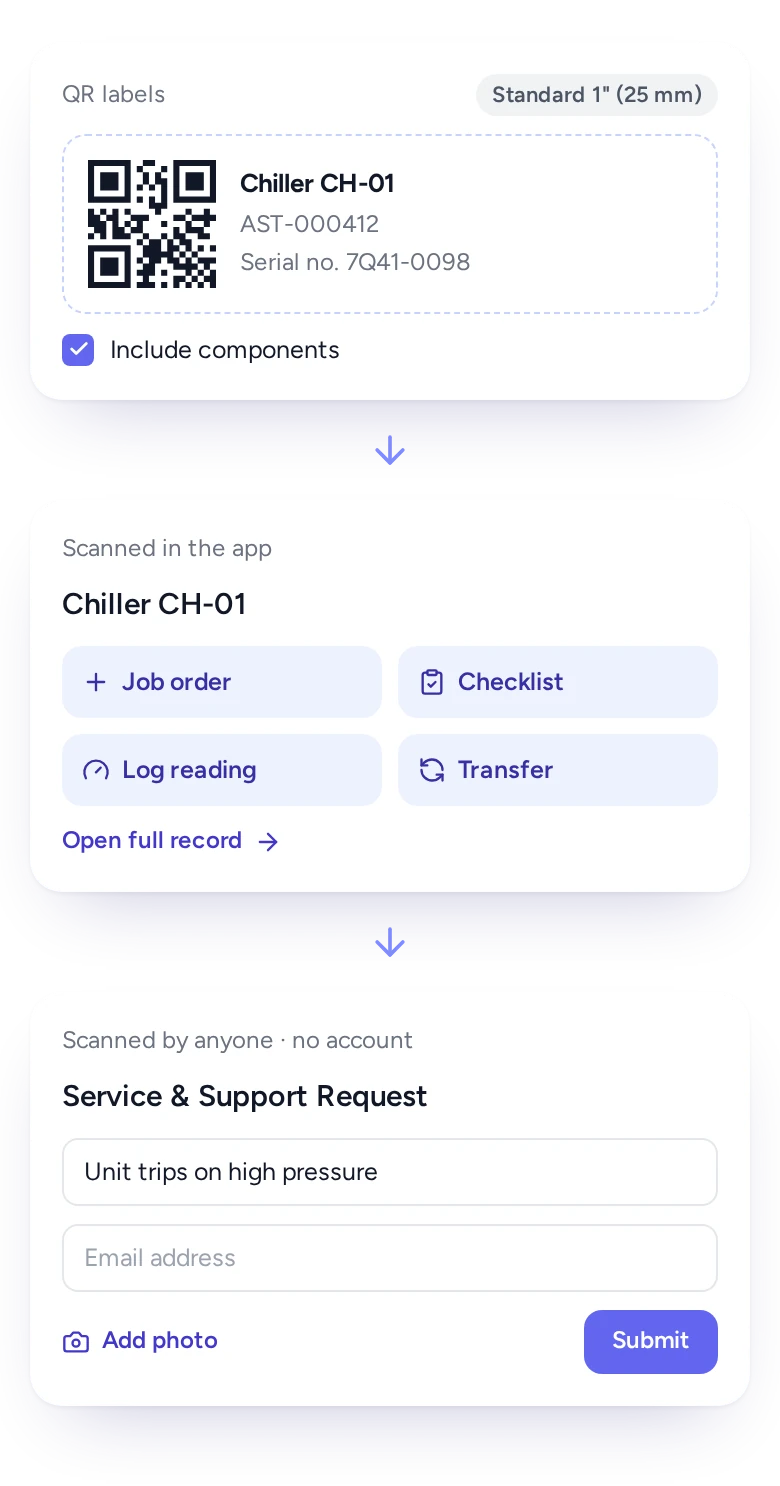 Technician scanning an asset QR code in the FieldEx app