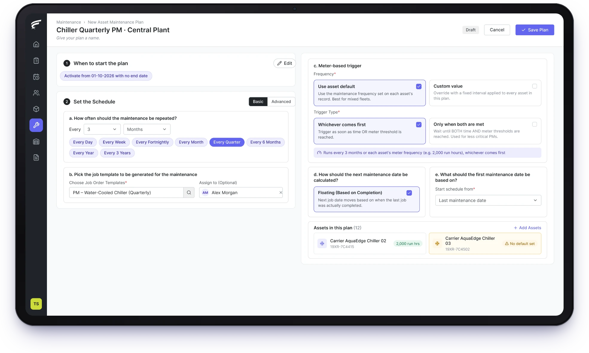 FieldEx maintenance calendar with overdue, open and completed jobs