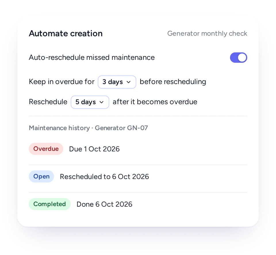 The draft has none. Suggested: FieldEx plan rescheduling a missed maintenance job automatically