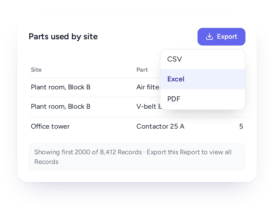 Exporting a report as CSV, Excel or PDF from FieldEx