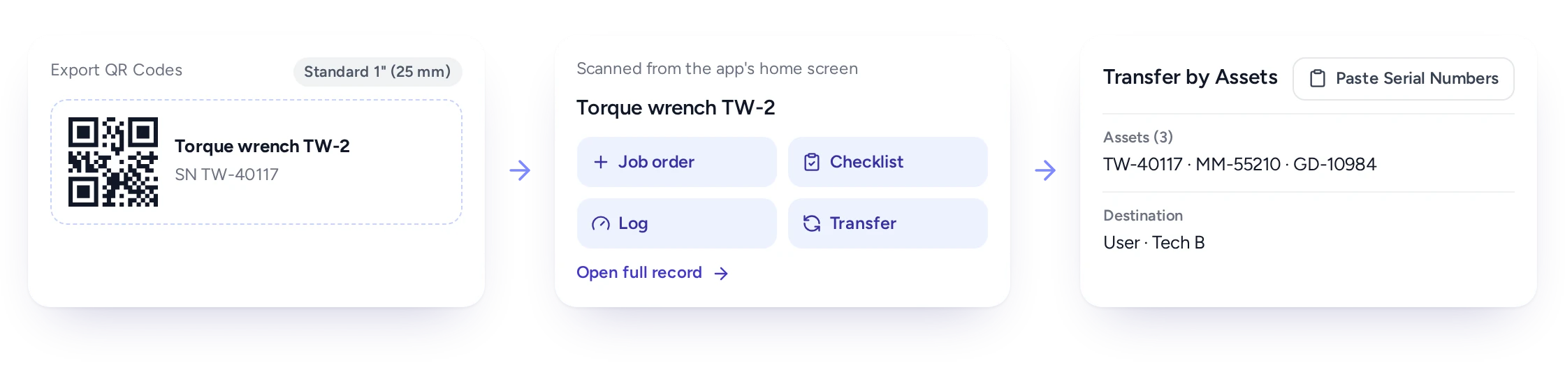 Technician scanning a tool label in the FieldEx app