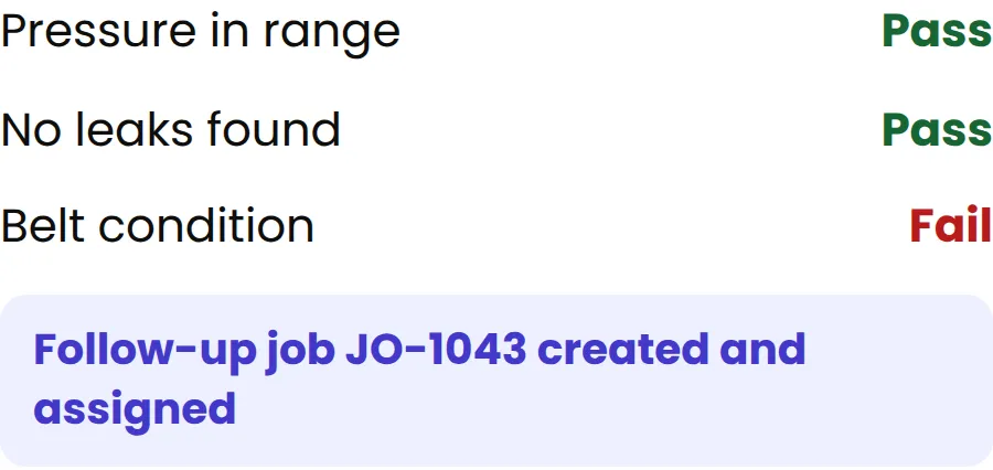 Checklist with a failed check that created a follow-up job