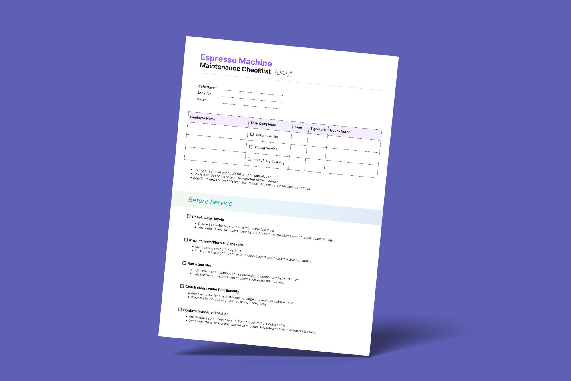 Espresso Machine Maintenance Checklist 2025 Espresso Machine Maintenance Checklist 2025