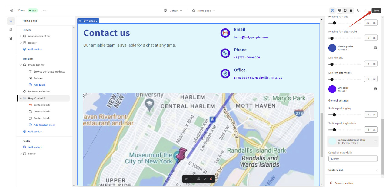 contact us save function