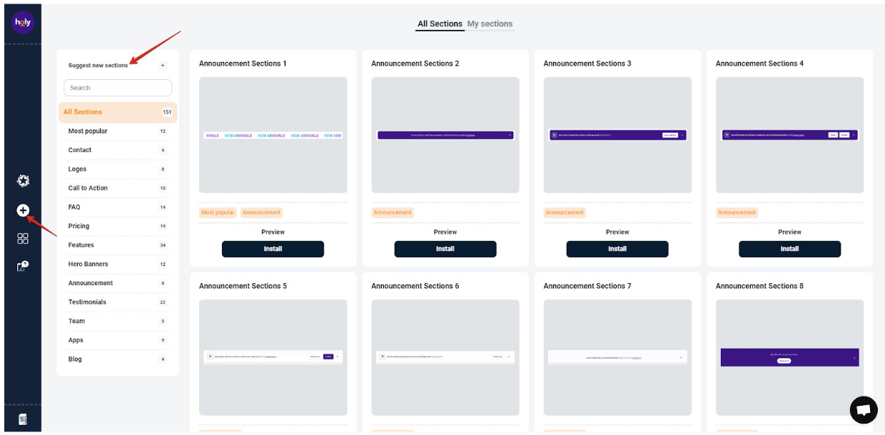 suggest new sections