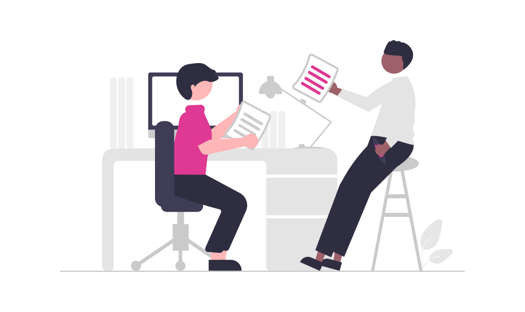A graphic image of giving out a resume.
