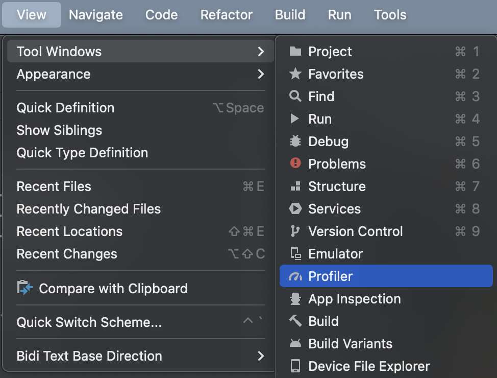 android studio menu bar