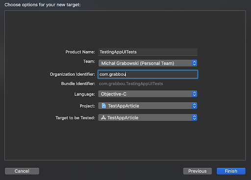 creating xcuitest suite step 2 screen