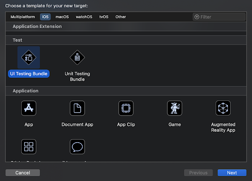 creating xcuitest suite screen 