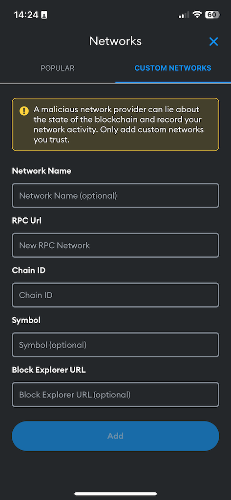 adding a custom network in MetaMask