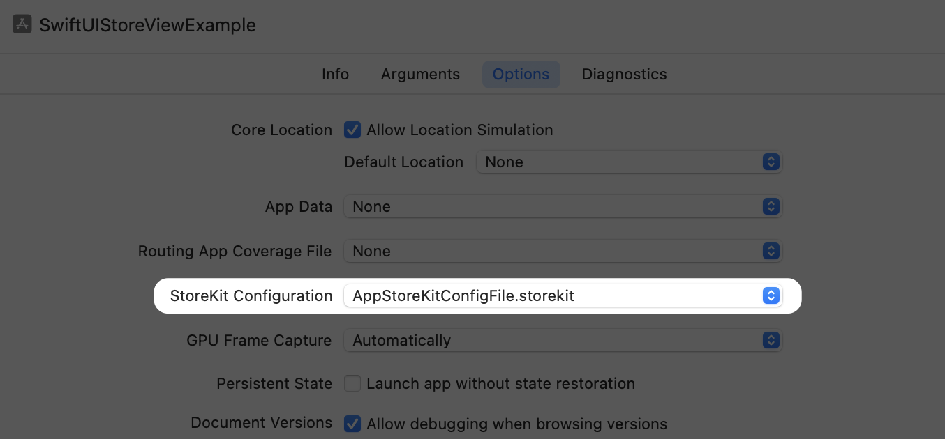 recently created StoreKit configuration file