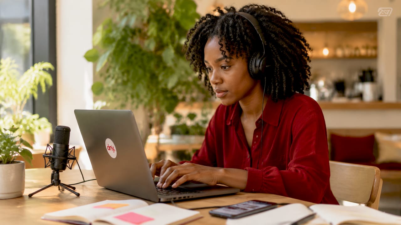 Femme en train de monter une vidéo LinkedIn et de créer des publications carrousel