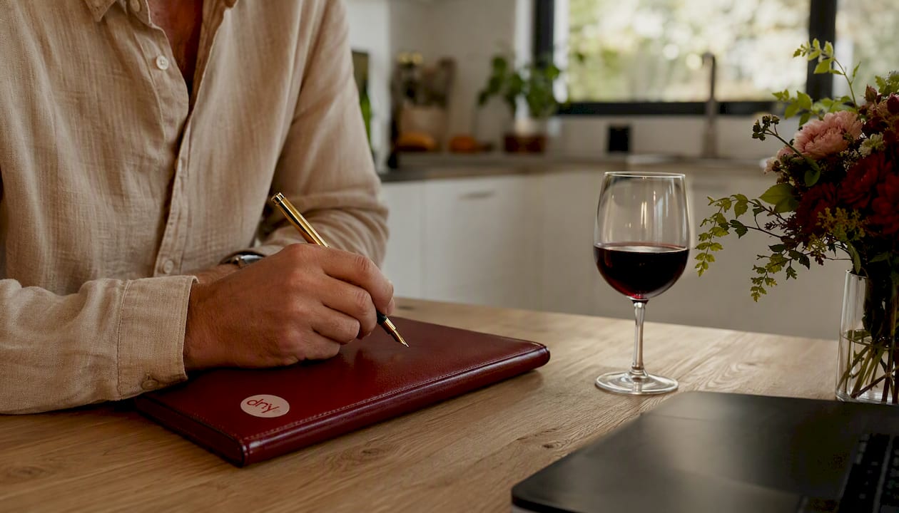 Une main tenant un stylo plume prête à annoter un document financier.